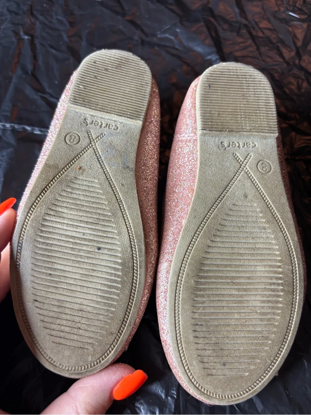 Carter's Rose Gold Glitter Bow Mary Jane Shoes Size 8 Event Sparkle Formal